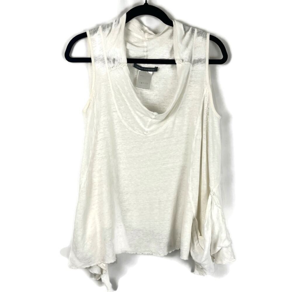 ELEMENTE CLEMENTE 100% Organic Linen Cowlneck Shark Bite Hem Shirt White Sz S/6